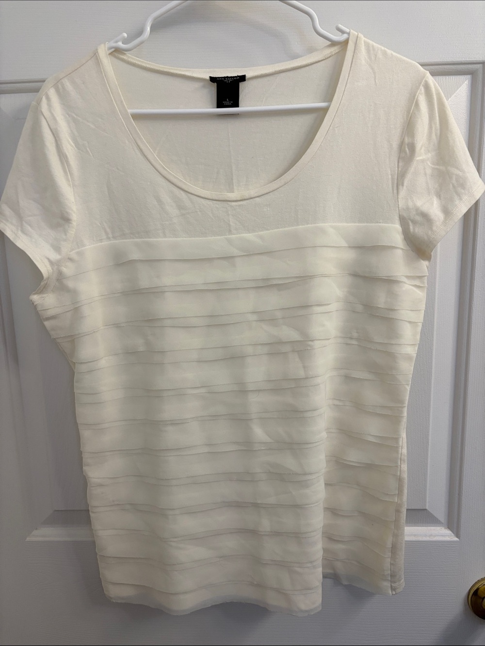 Women's Cream Short-Sleeve Layered Front Top